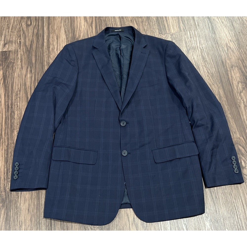 MANTONI MENS SPORT COAT SIZE 40 BLUE WINDOWPANE SUIT JACKET BLAZER VIRGIN WOOL